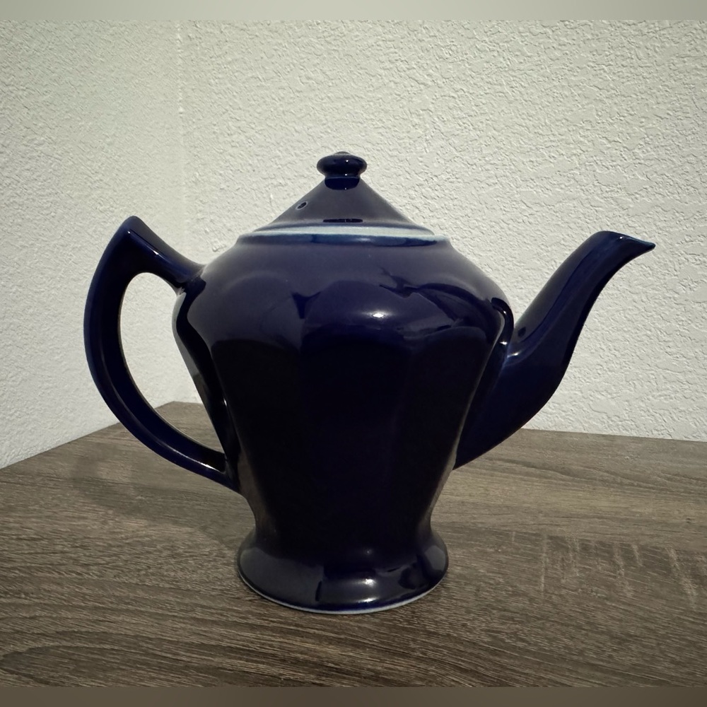 Elegant Blue Ceramic Teapot Vintage.